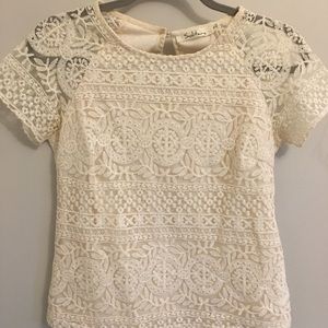 Cream lace short sleeve blouse